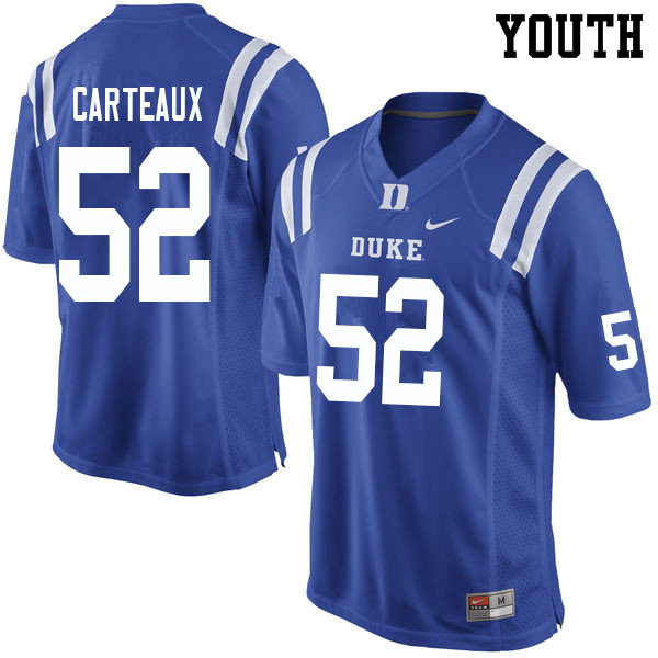 Youth #52 Cole Carteaux Duke Blue Devils College Football Jerseys Sale-Blue